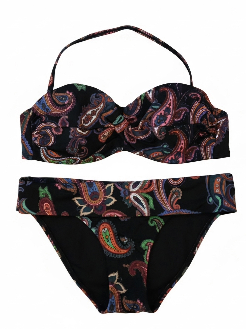 Victoria's Secret Black Paisley Bandeau Bikini Set with Multicolor Accents